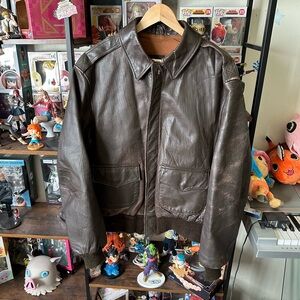 Vintage Avirex Type A-2 Brown Leather Bomber Jacket Made In USA Size 42